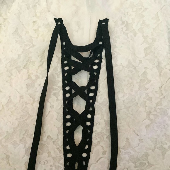 Maje Robby Soft Ecru Cream Black Velvet Ribbon Lace Up Dress 2 M - Picture 9 of 12